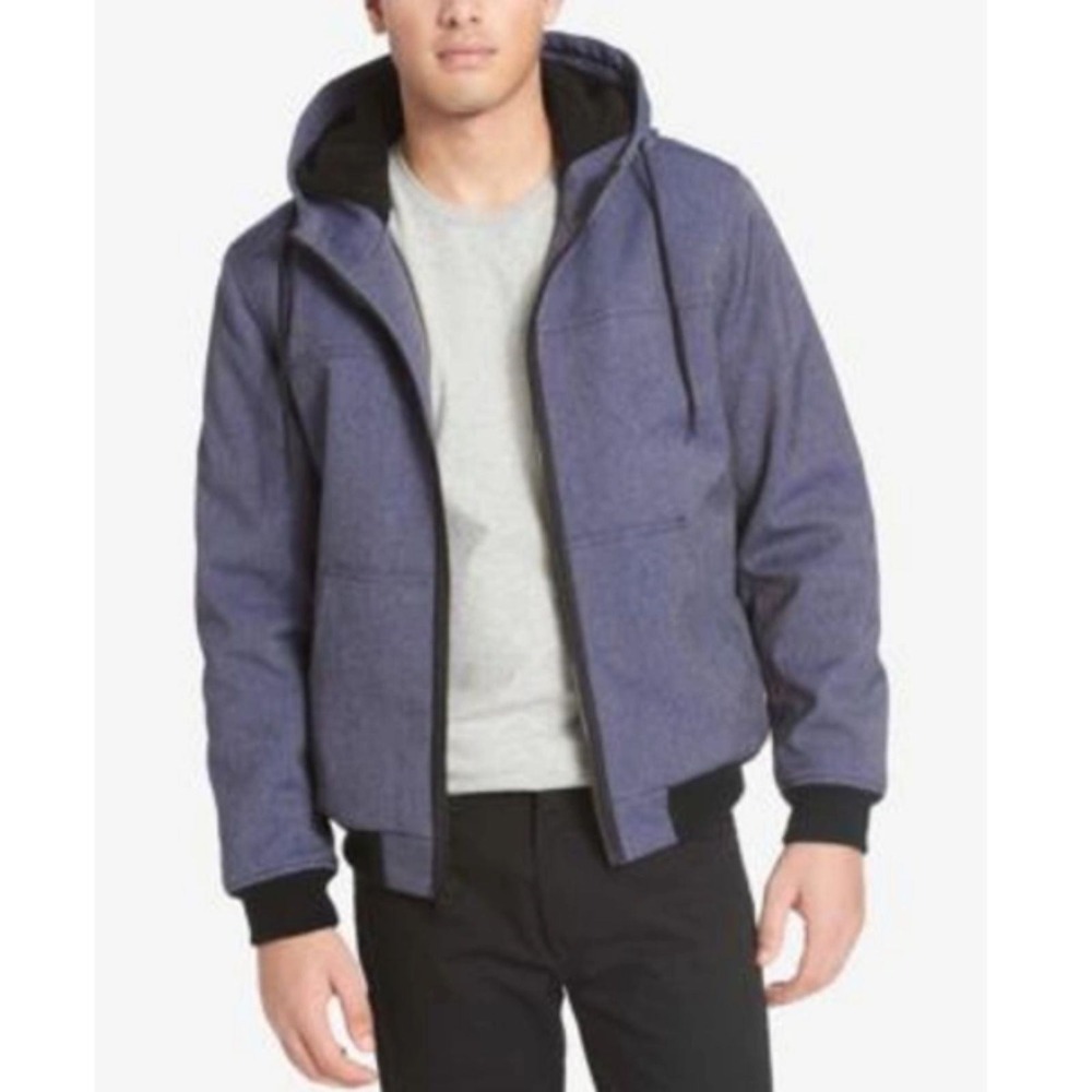 Levi Strauss & Co Hooded Bomber Jacket Mens Large Blue Faux Fur Lined Workwear